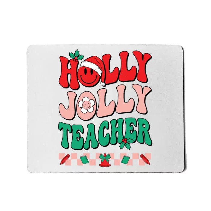 Groovy Retro Holly Xmas Jolly Teacher Christmas Vibes Hippie Mousepad