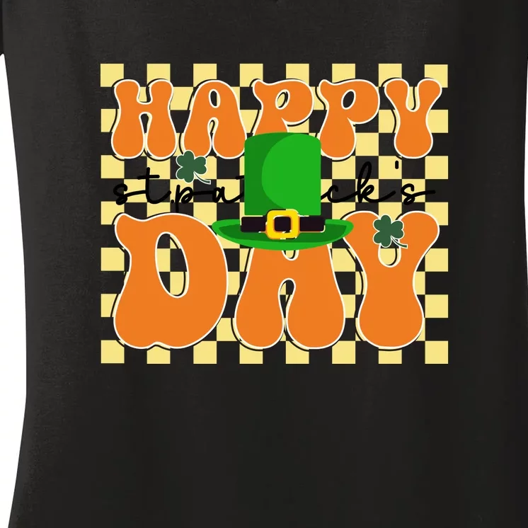 Groovy Retro Happy St.patrick's Day Gift Women's V-Neck T-Shirt