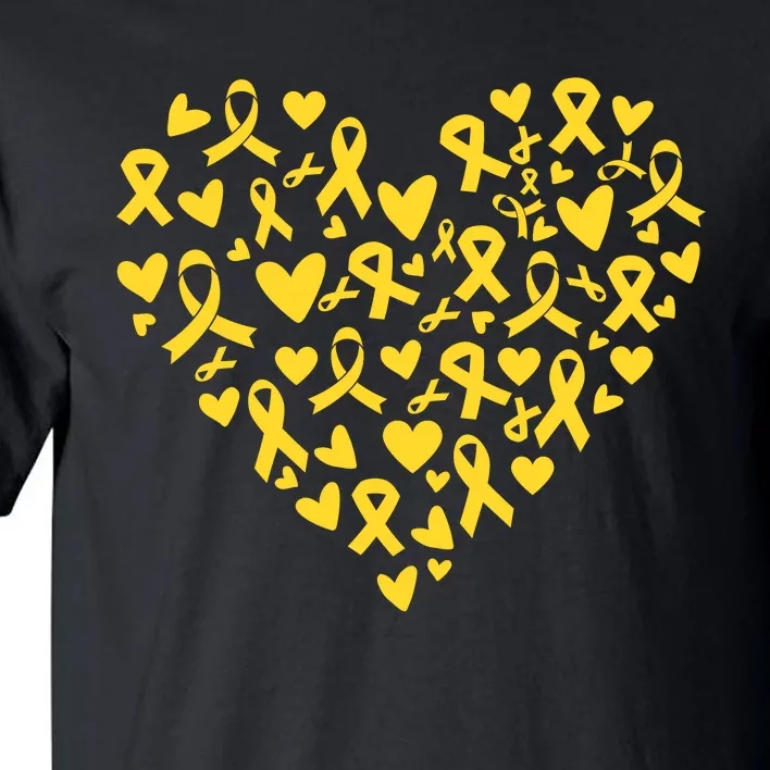 Gold Ribbon Heart Childhood Cancer Awareness Support Tall T-Shirt