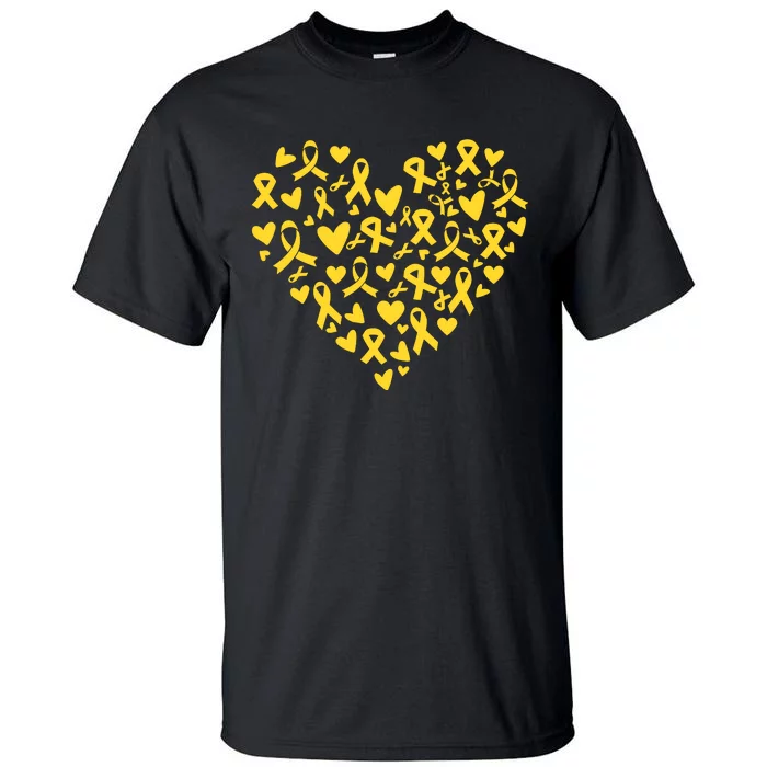 Gold Ribbon Heart Childhood Cancer Awareness Support Tall T-Shirt