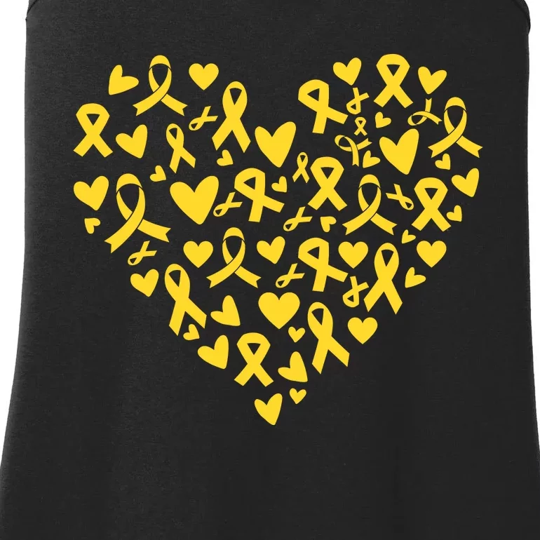 Gold Ribbon Heart Childhood Cancer Awareness Support Ladies Essential Tank