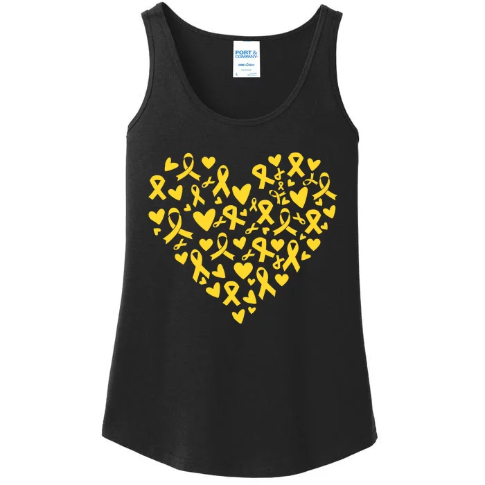 Gold Ribbon Heart Childhood Cancer Awareness Support Ladies Essential Tank