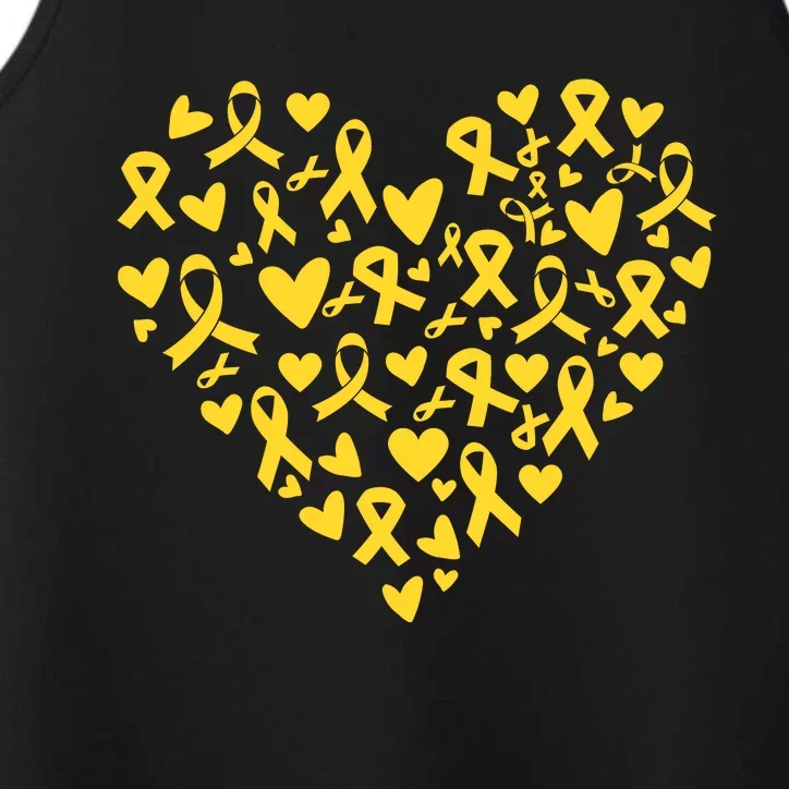 Gold Ribbon Heart Childhood Cancer Awareness Support Performance Tank