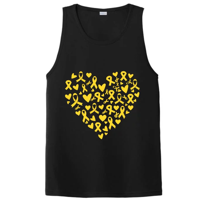 Gold Ribbon Heart Childhood Cancer Awareness Support Performance Tank