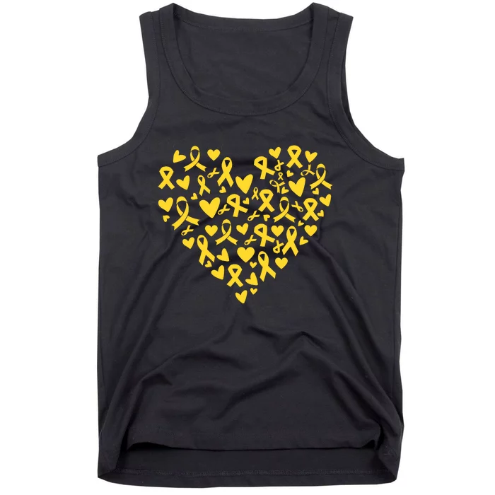 Gold Ribbon Heart Childhood Cancer Awareness Support Tank Top