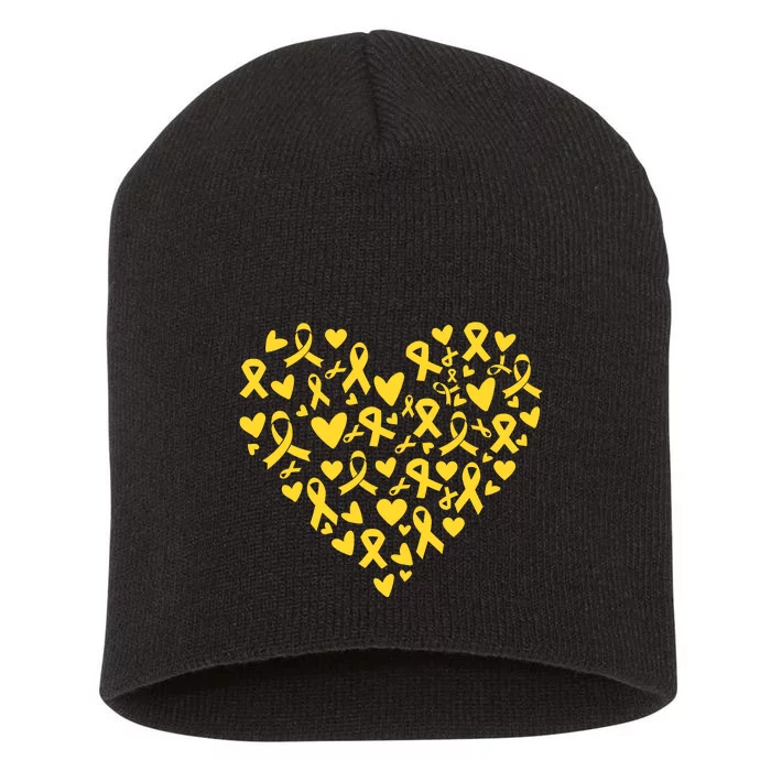 Gold Ribbon Heart Childhood Cancer Awareness Support Short Acrylic Beanie