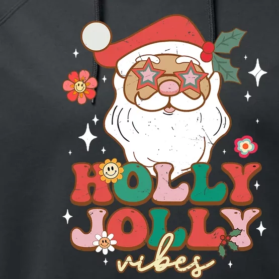 Groovy Retro Holly Xmas Jolly Vibes Santa Claus Christmas Performance Fleece Hoodie