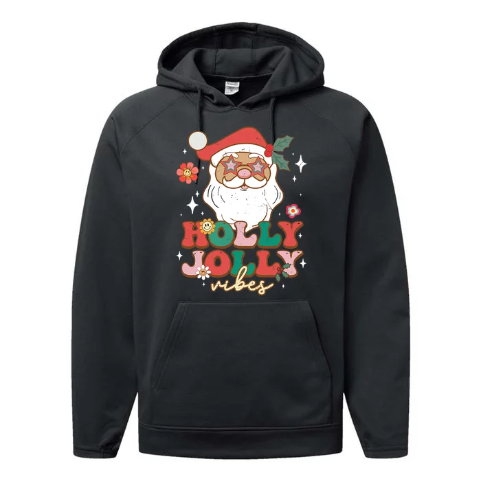 Groovy Retro Holly Xmas Jolly Vibes Santa Claus Christmas Performance Fleece Hoodie