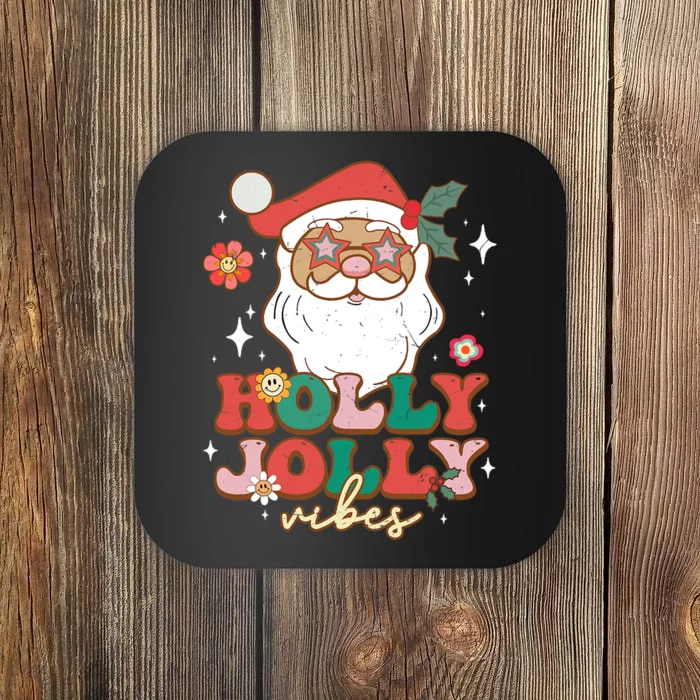 Groovy Retro Holly Xmas Jolly Vibes Santa Claus Christmas Coaster