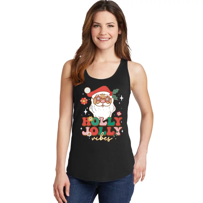 Groovy Retro Holly Xmas Jolly Vibes Santa Claus Christmas Ladies Essential Tank