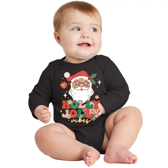 Groovy Retro Holly Xmas Jolly Vibes Santa Claus Christmas Baby Long Sleeve Bodysuit