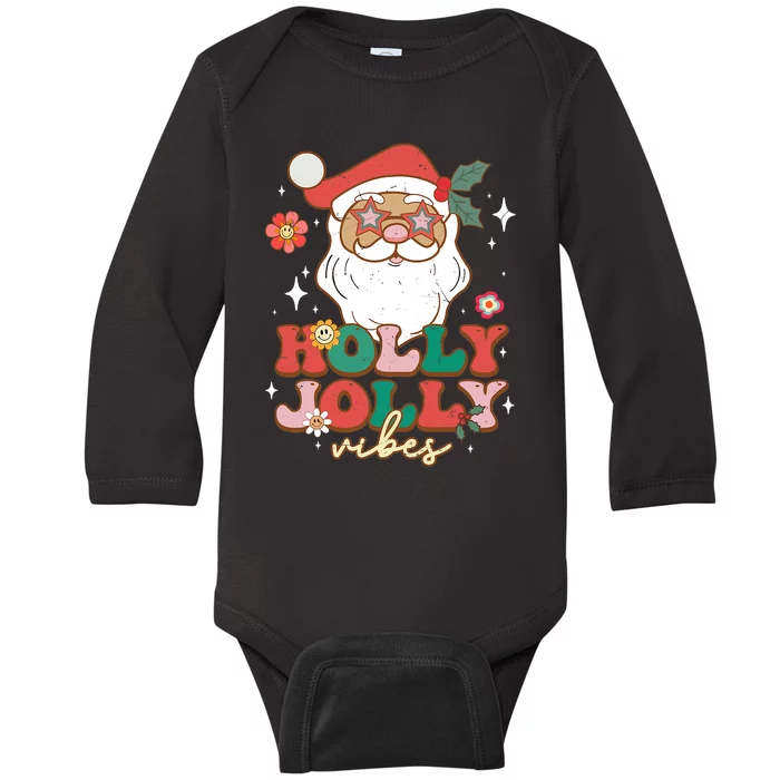 Groovy Retro Holly Xmas Jolly Vibes Santa Claus Christmas Baby Long Sleeve Bodysuit