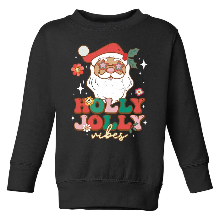 Groovy Retro Holly Xmas Jolly Vibes Santa Claus Christmas Toddler Sweatshirt