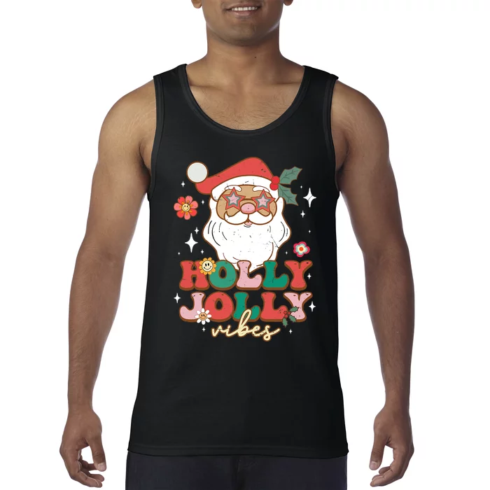 Groovy Retro Holly Xmas Jolly Vibes Santa Claus Christmas Tank Top