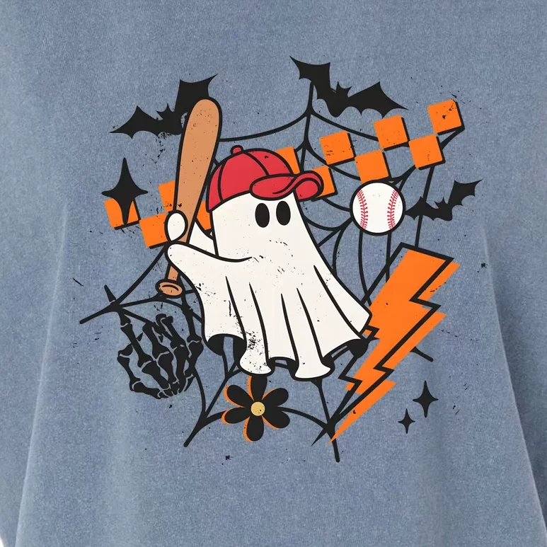 Ghost Retro Halloween Baseball Garment-Dyed Women's Muscle Tee