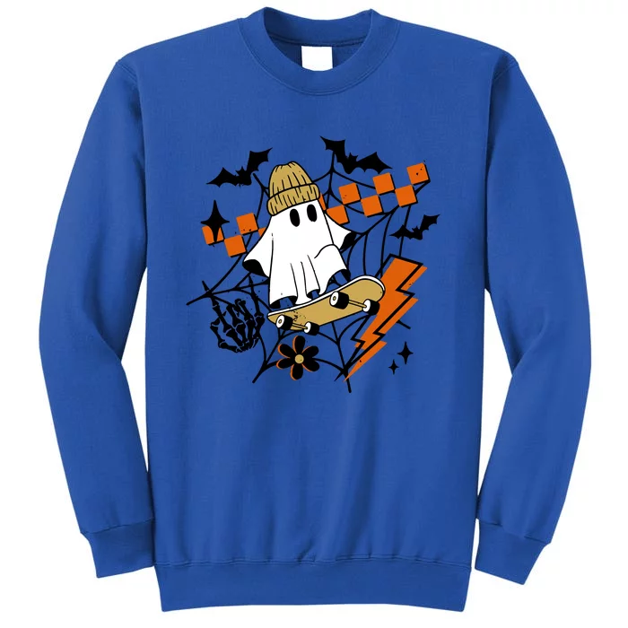 Ghost Retro Halloween Skateboard Tall Sweatshirt