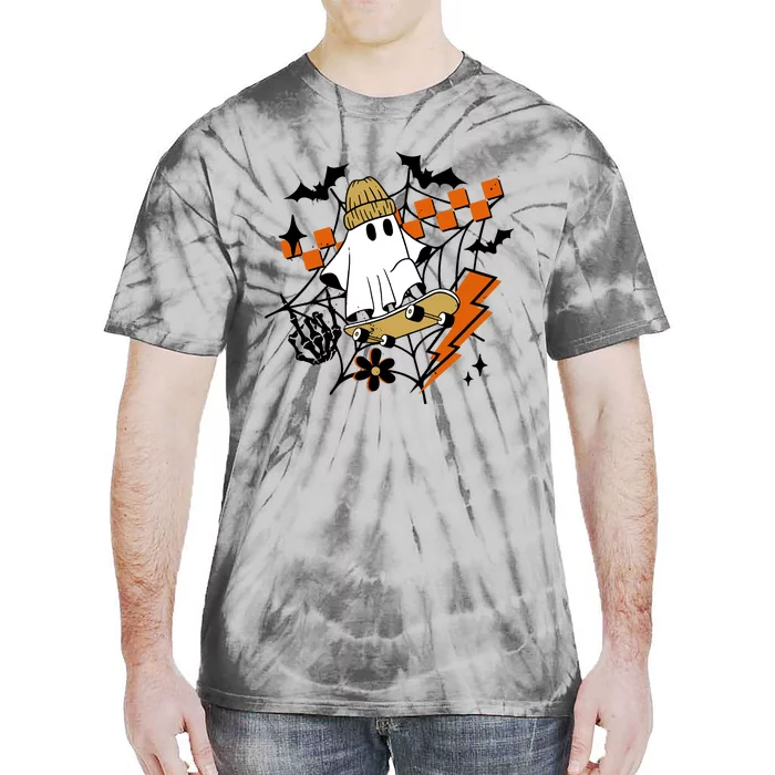 Ghost Retro Halloween Skateboard Tie-Dye T-Shirt