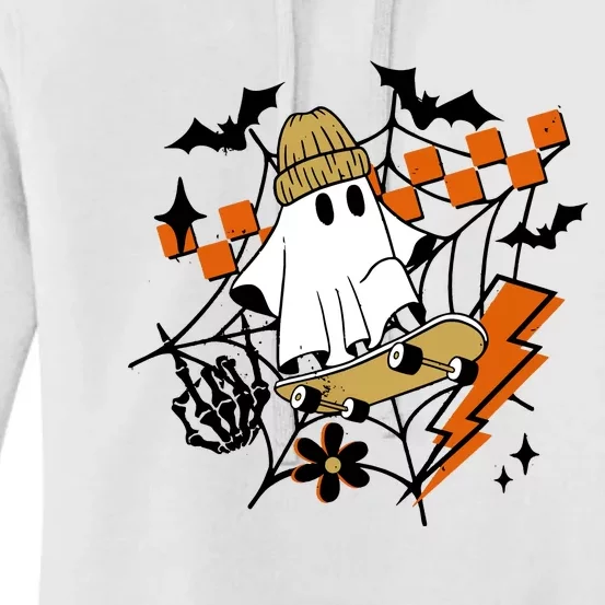 Ghost Retro Halloween Skateboard Women's Pullover Hoodie