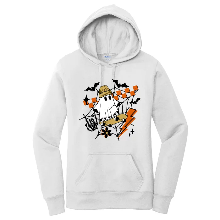 Ghost Retro Halloween Skateboard Women's Pullover Hoodie