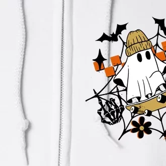 Ghost Retro Halloween Skateboard Full Zip Hoodie