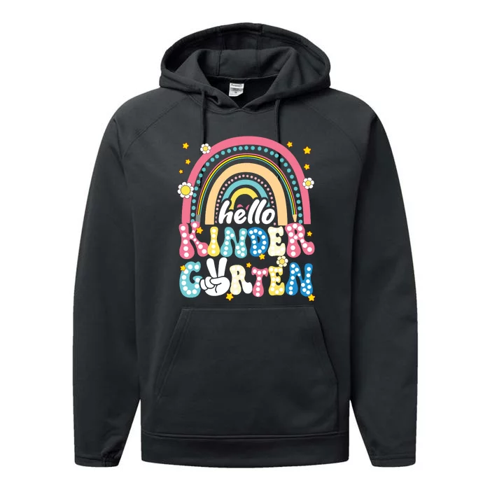 Groovy Rainbow Hello Kindergarten First Day Teacher Performance Fleece Hoodie