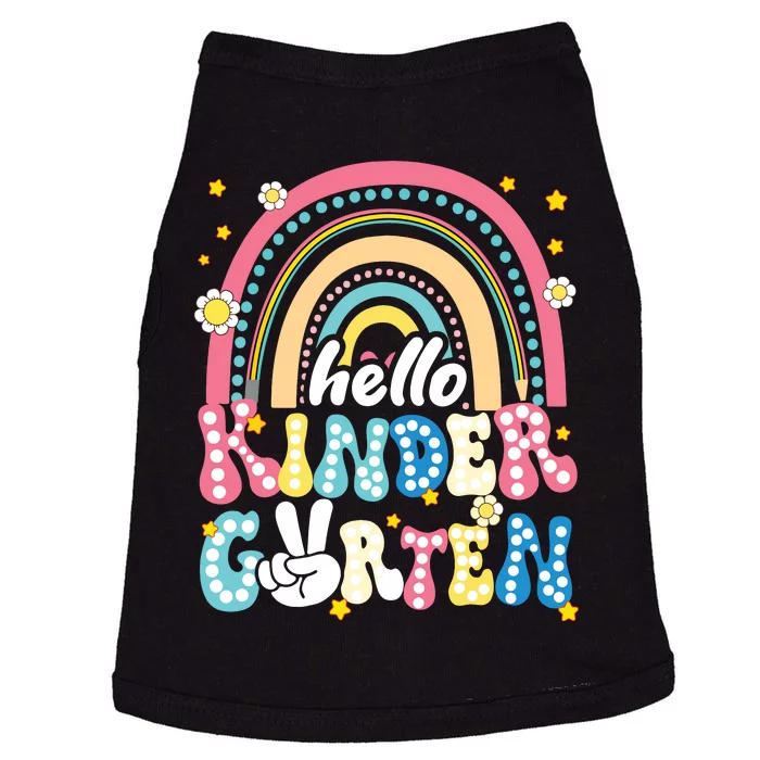 Groovy Rainbow Hello Kindergarten First Day Teacher Doggie Tank