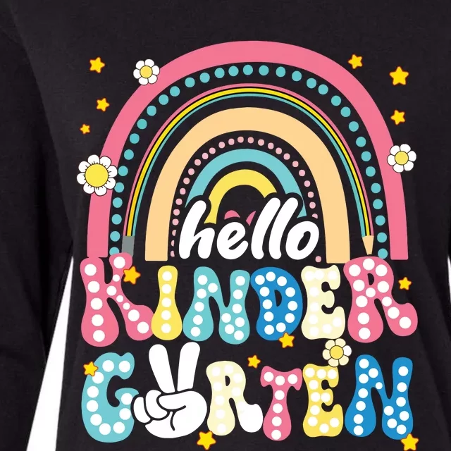 Groovy Rainbow Hello Kindergarten First Day Teacher Womens Cotton Relaxed Long Sleeve T-Shirt