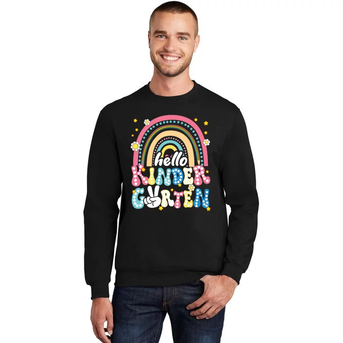 Groovy Rainbow Hello Kindergarten First Day Teacher Sweatshirt