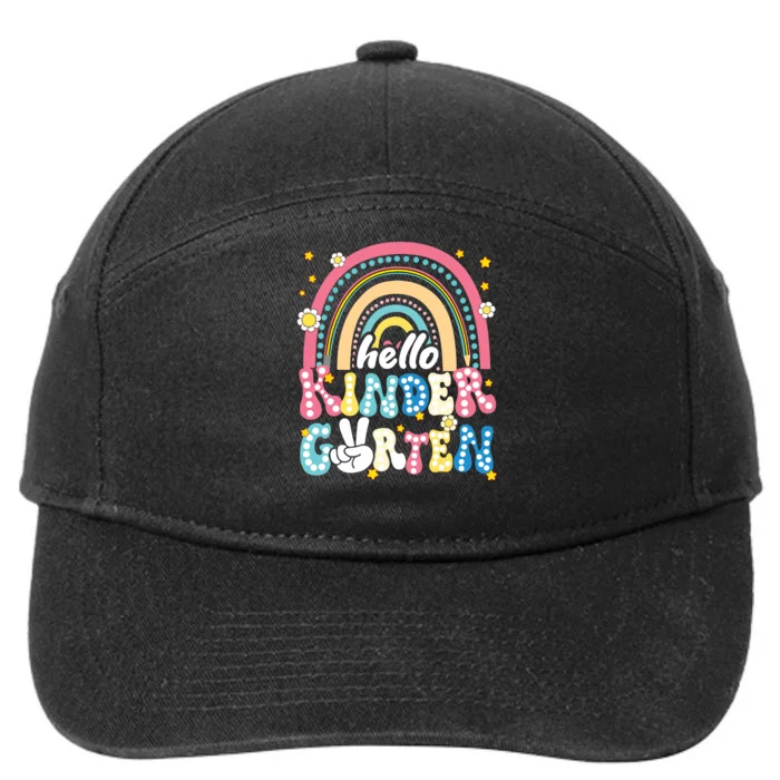 Groovy Rainbow Hello Kindergarten First Day Teacher 7-Panel Snapback Hat