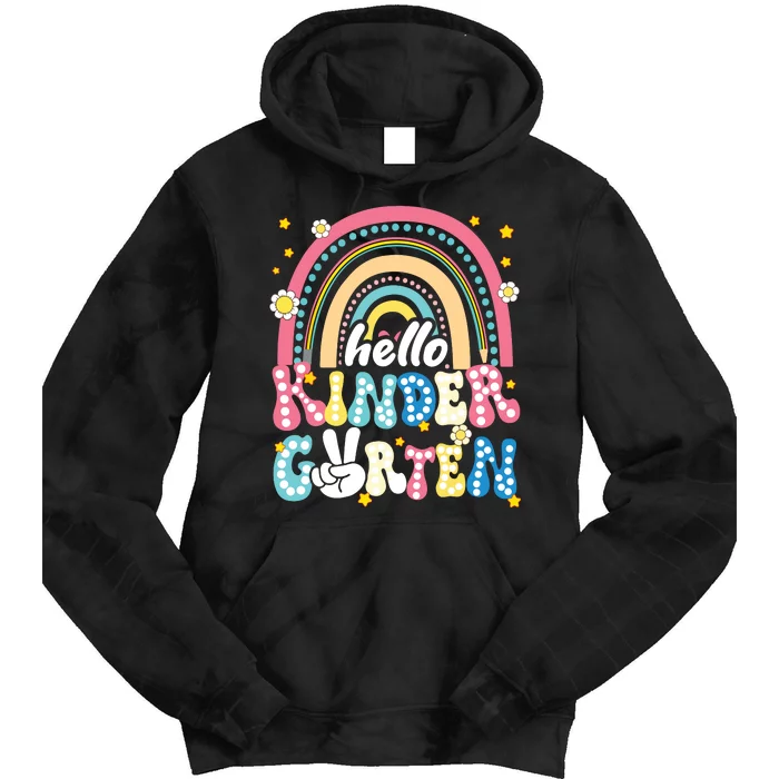 Groovy Rainbow Hello Kindergarten First Day Teacher Tie Dye Hoodie