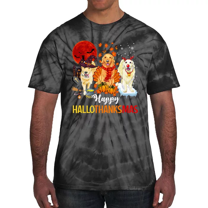 Golden Retriever Happy Hallothanksmas Halloween Thanksgiving Tie-Dye T-Shirt