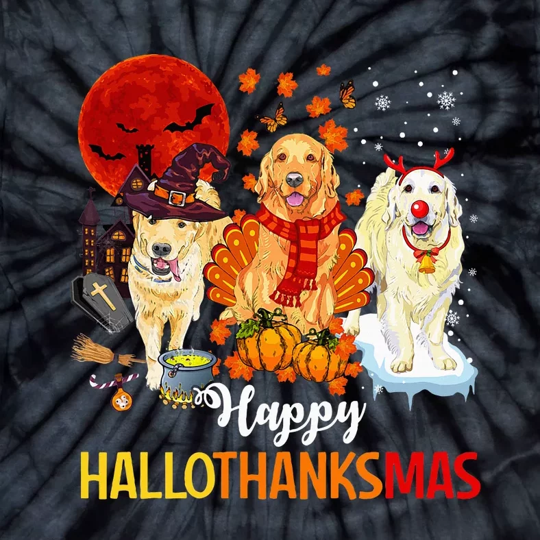 Golden Retriever Happy Hallothanksmas Halloween Thanksgiving Tie-Dye T-Shirt