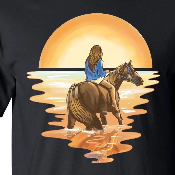 Girl Riding Horse Sunset Tall T-Shirt