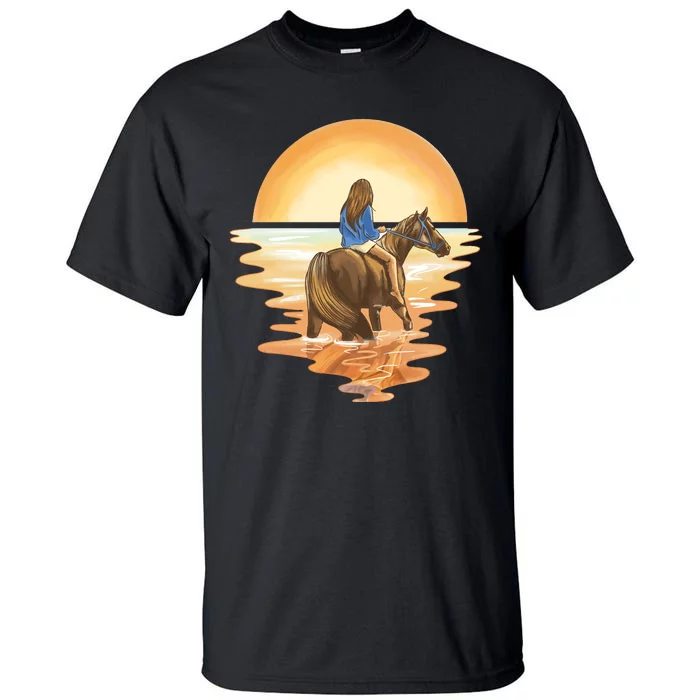 Girl Riding Horse Sunset Tall T-Shirt