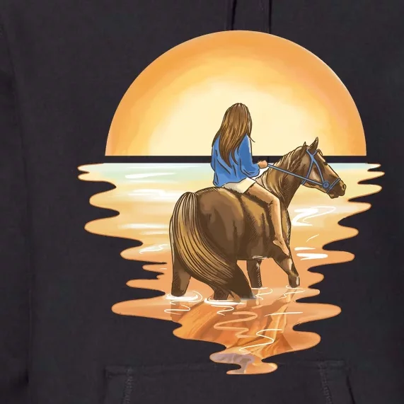 Girl Riding Horse Sunset Premium Hoodie