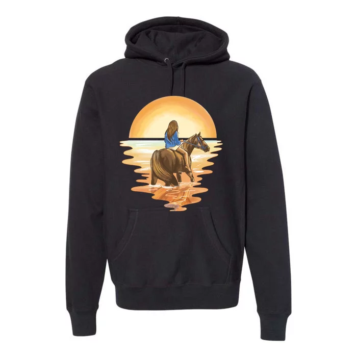 Girl Riding Horse Sunset Premium Hoodie