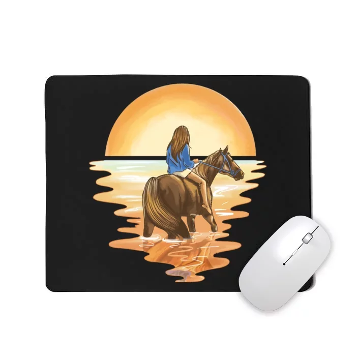 Girl Riding Horse Sunset Mousepad