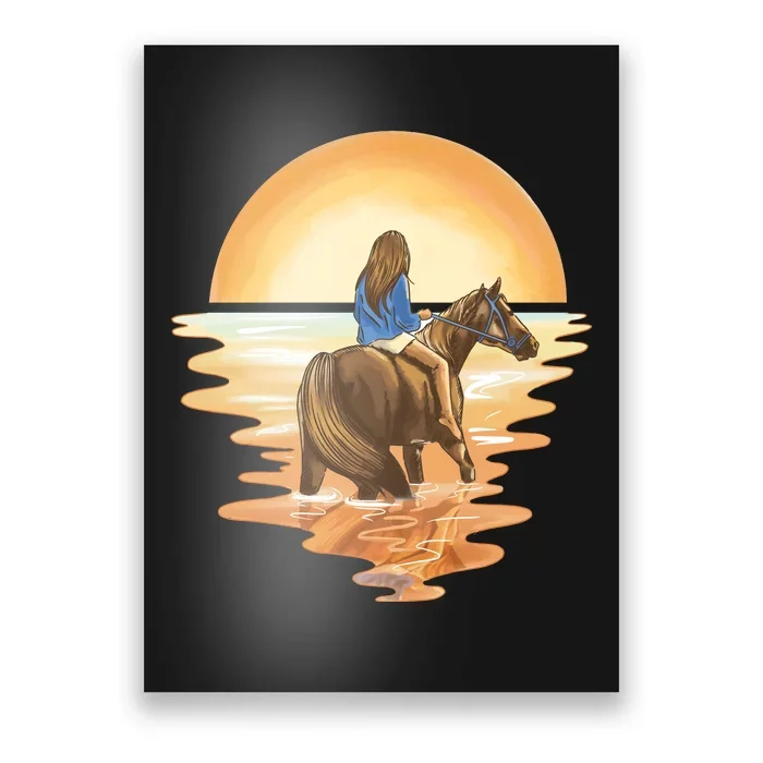 Girl Riding Horse Sunset Poster