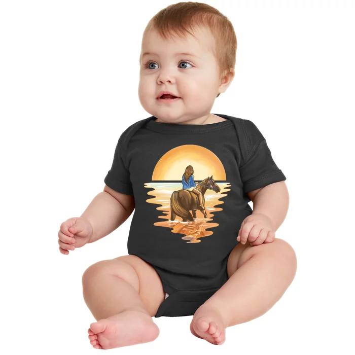 Girl Riding Horse Sunset Baby Bodysuit