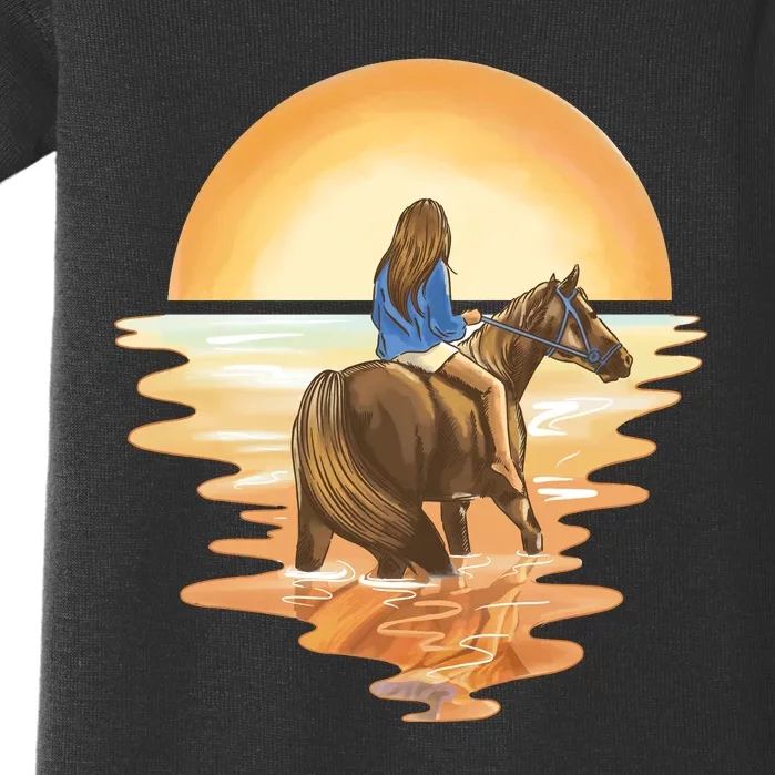 Girl Riding Horse Sunset Baby Bodysuit