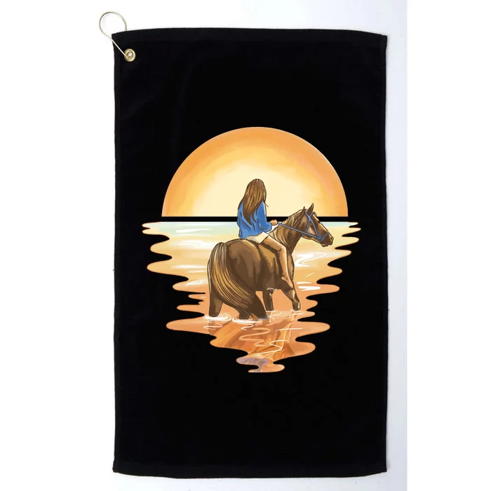 Girl Riding Horse Sunset Platinum Collection Golf Towel