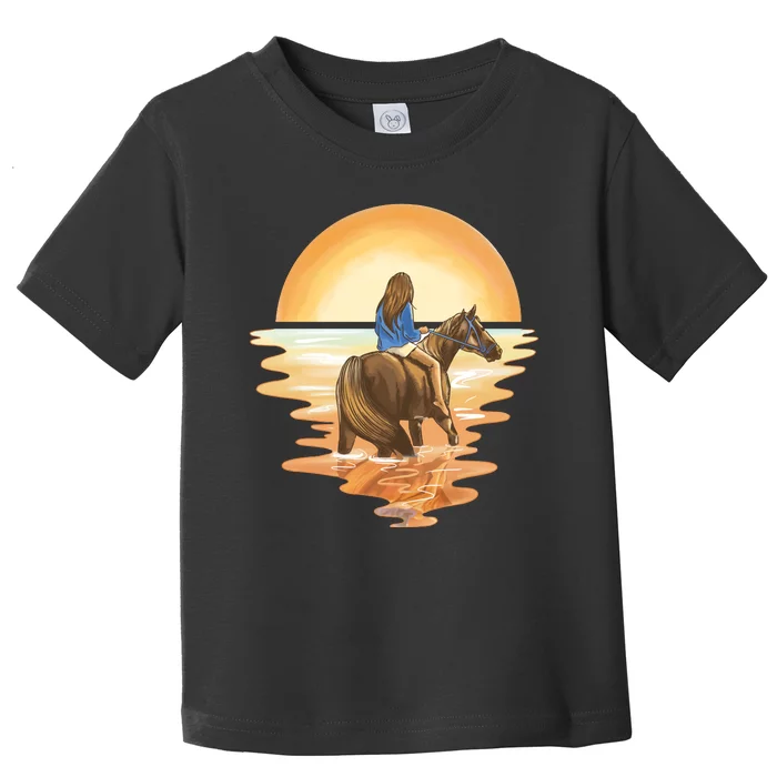 Girl Riding Horse Sunset Toddler T-Shirt