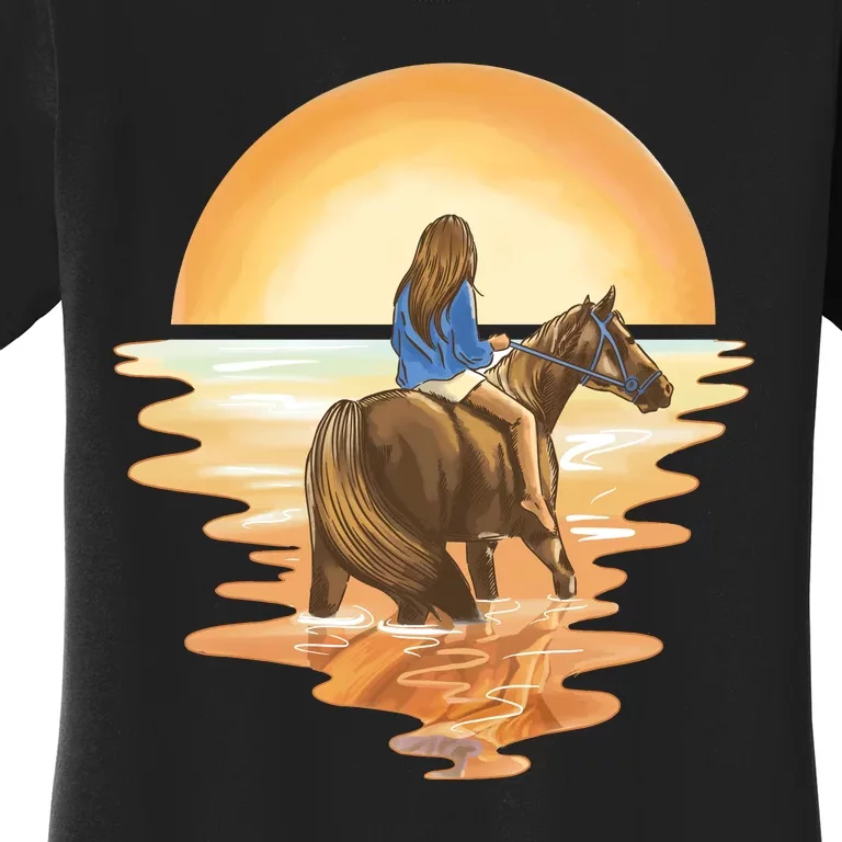 Girl Riding Horse Sunset Women's T-Shirt