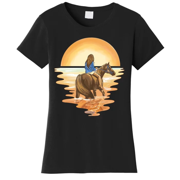 Girl Riding Horse Sunset Women's T-Shirt