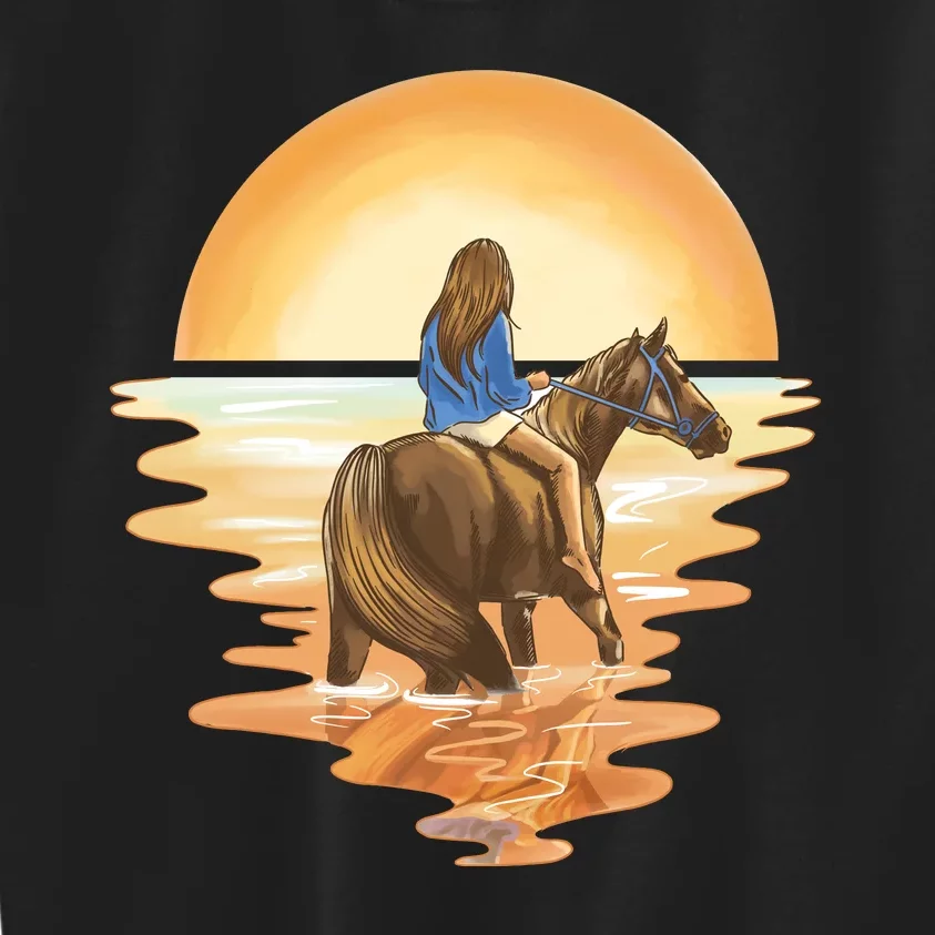 Girl Riding Horse Sunset Kids Sweatshirt