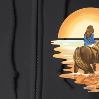 Girl Riding Horse Sunset Full Zip Hoodie