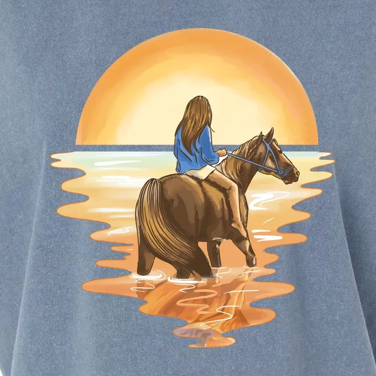 Girl Riding Horse Sunset Garment-Dyed Women's Muscle Tee