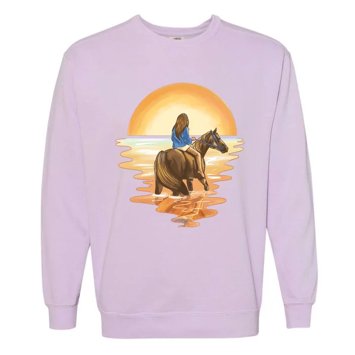 Girl Riding Horse Sunset Garment-Dyed Sweatshirt