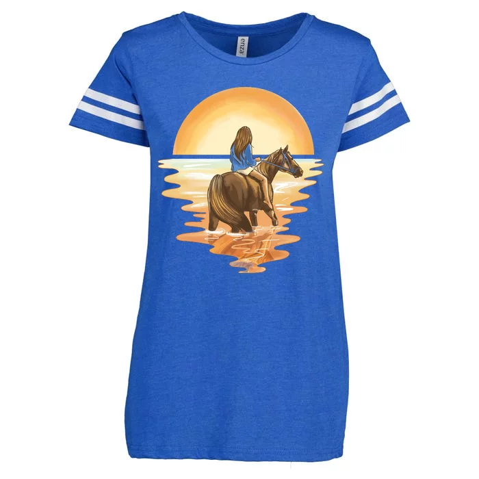 Girl Riding Horse Sunset Enza Ladies Jersey Football T-Shirt