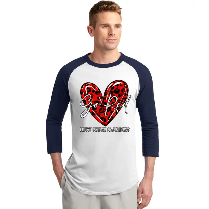 Go Red Heart Disease Awareness Month Leopard Gift Baseball Sleeve Shirt